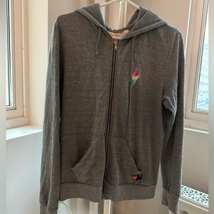Aviator Nation Grey zip hoodie with lightning bolt
